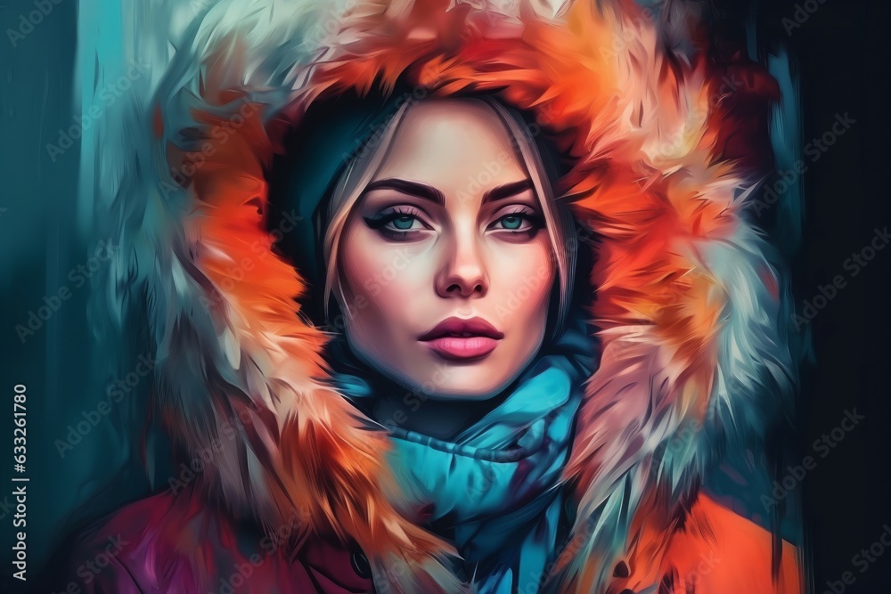 Winter woman colorful. Generate Ai