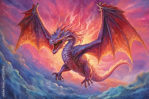 Dragon Drawings: Majestic Creature Soaring Through the Skies, Flames Igniting the Night in a Dazzling Display, generative AI