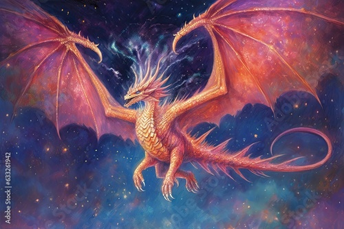 Dragon Drawings: Majestic Soaring and Flames Igniting - A Dazzling Display in the Night Sky, generative AI