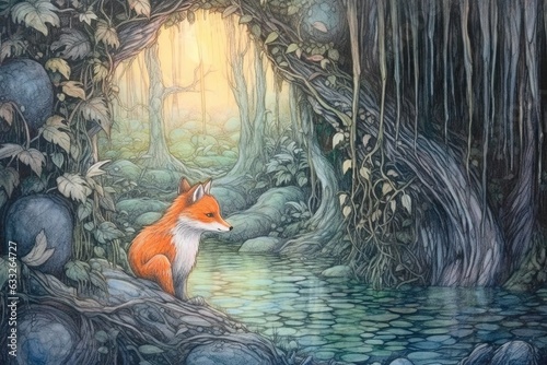 Enchanted Forest Exploration: Curious Fox Whispering Woodland Secrets, generative AI