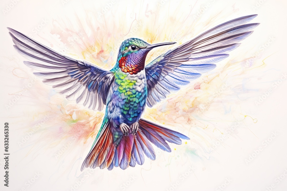 Obraz premium Delicate Hummingbird Drawing: Graceful Flutter of an Iridescent Feathers, generative AI