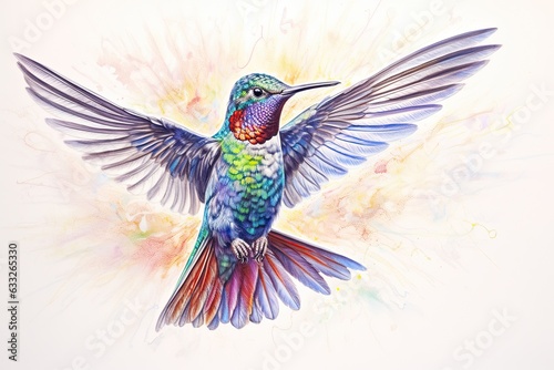 Delicate Hummingbird Drawing: Graceful Flutter of an Iridescent Feathers, generative AI