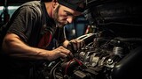 Technician meticulously replaces the car's radiator hoses, maintaining consistent coolant flow, preventing engine overheating, and promoting reliable engine performance. Generated by AI.
