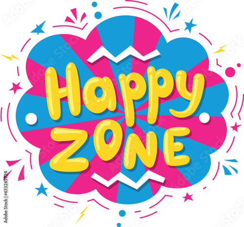 Happy zone banner kids colorful logo cartoon style vector flat childish entertainment area