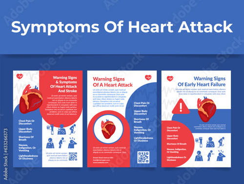 Warning signs of heart attack failure symptoms education medical poster set vector illustration