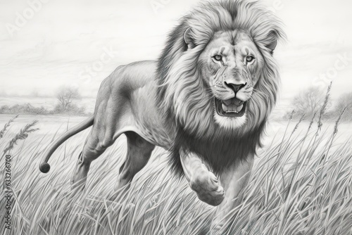 Regal Lion King: Majestic Mane, Radiating Strength and Leadership, Roaming the Savanna, generative AI