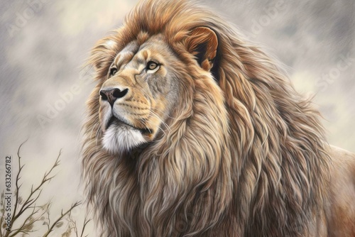 Regal Lion King: Golden-Maned Majesty Surveying His Kingdom, generative AI