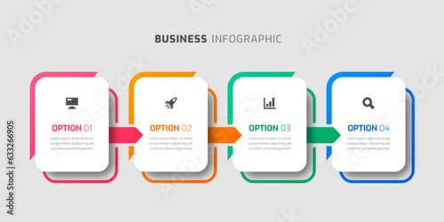 Vector Infographic Label Design Template with Rectangle Icons and 4 Options for Presentation
