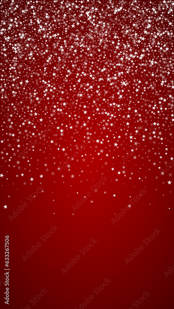 Snowfall overlay christmas background. Subtle flying snow flakes and stars on christmas red background. Festive snowfall overlay. Vertical vector illustration. Snowfall overlay christmas background. Subtle flying snow flakes and stars on christmas red background. Festive snowfall overlay. Vertical vector illustration.