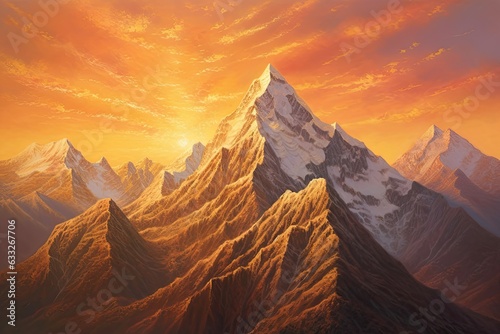 Peak Serenity: Majestic Mountains Awash in Golden Sunrise Light Beckoning Nature-Lovers, generative AI © Trista