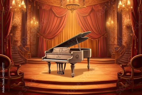 Lavish Music Hall Showcases Elegant Grand Piano Drawing with Passionate Melody, generative AI
