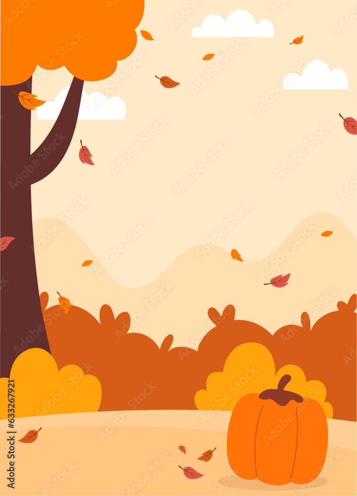 Flat autumn background portrait vector illustration