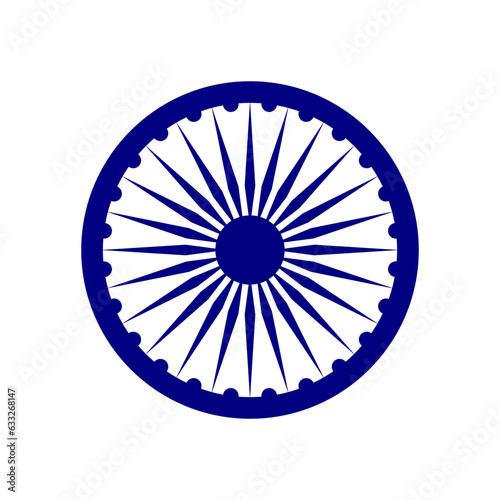 Blue Ashok Chakra wheel symbol in flat style design isolated on white background. Vector illustration.