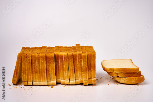 Slices of toast bread on a white background