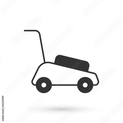 Grey Lawn mower icon isolated on white background. Lawn mower cutting grass. Vector