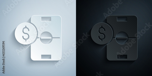 Paper cut Soccer football betting money icon isolated on grey and black background. Football bet bookmaker. Soccer betting online make money. Paper art style. Vector