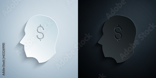 Paper cut Lucky player icon isolated on grey and black background. Paper art style. Vector