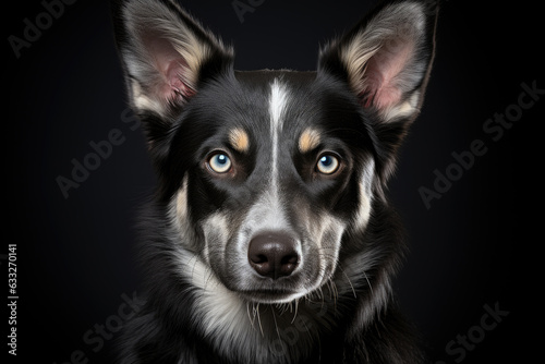 Cute husky dog young on black background. High quality photo