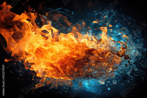 Symbol of water and fire fighting energy, isolated on black background. High quality photo