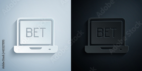 Paper cut Online sports betting icon isolated on grey and black background. Sport bet bookmaker. Betting online make money. Paper art style. Vector