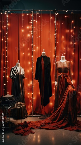 display of luxury cloths backdrop of lights