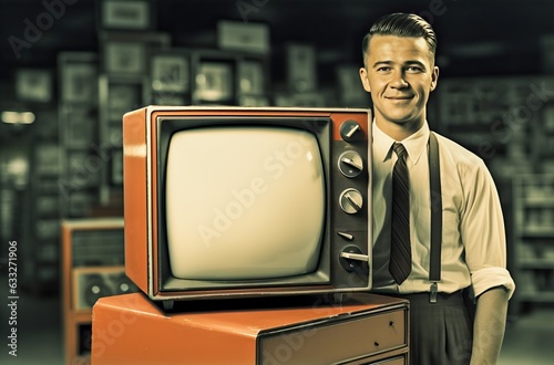 salesman with a retro telev...