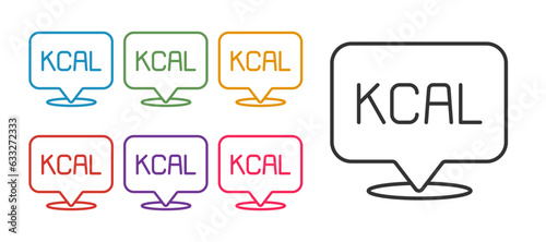 Set line Kcal icon isolated on isolated on white background. Health food. Set icons colorful. Vector