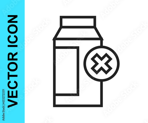 Black line Lactose intolerance icon isolated on white background. Not allow milk. Allergy concept, lactose intolerance allergy warning sign. Vector