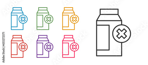 Set line Lactose intolerance icon isolated on white background. Not allow milk. Allergy concept, lactose intolerance allergy warning sign. Set icons colorful. Vector