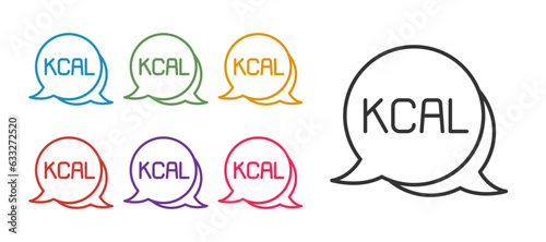 Set line Kcal icon isolated on isolated on white background. Health food. Set icons colorful. Vector