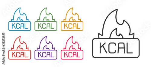 Set line Kcal icon isolated on isolated on white background. Health food. Set icons colorful. Vector