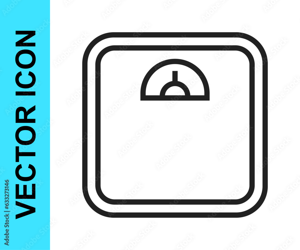 Black line Bathroom scales icon isolated on white background. Weight measure Equipment. Weight Scale fitness sport concept. Vector Black line Bathroom scales icon isolated on white background. Weight measure Equipment. Weight Scale fitness sport concept. Vector