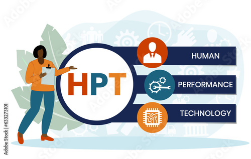 HPT, Human Performance Technology acronym. Concept with keyword, people and icons. Flat vector illustration. Isolated on white. photo