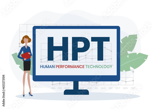 HPT, Human Performance Technology acronym. Concept with keyword, people and icons. Flat vector illustration. Isolated on white.