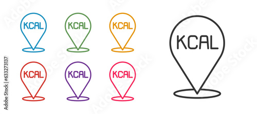 Set line Kcal icon isolated on isolated on white background. Health food. Set icons colorful. Vector