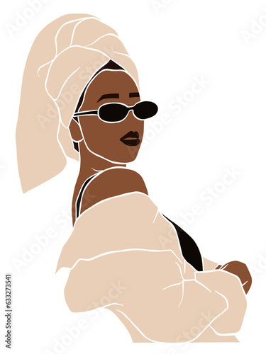 Abstract beautiful woman with towel illustration. Vector illustration.