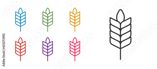 Set line Cereals set with rice, wheat, corn, oats, rye, barley icon isolated on white background. Ears of wheat bread symbols. Set icons colorful. Vector