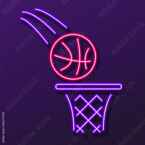basketball ball neon sign, modern glowing banner design, colorful modern design trend on black background. Vector illustration.