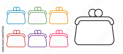 Set line Handbag icon isolated on white background. Female handbag sign. Glamour casual baggage symbol. Set icons colorful. Vector