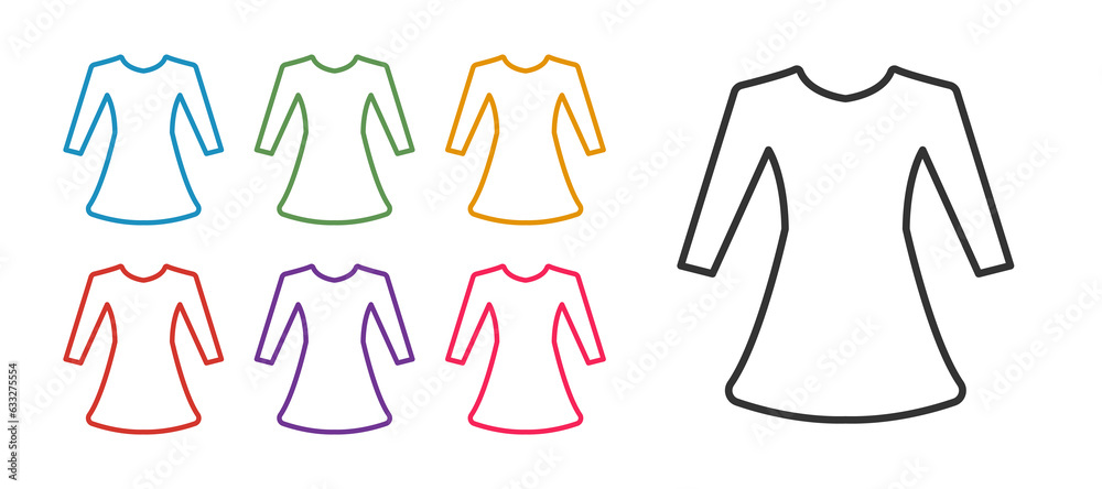 Set line Woman dress icon isolated on white background. Clothes sign. Set icons colorful. Vector Set line Woman dress icon isolated on white background. Clothes sign. Set icons colorful. Vector
