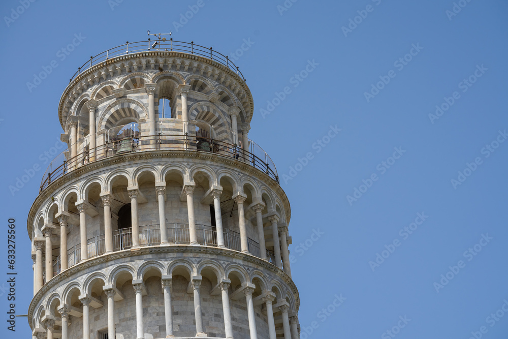 leaning tower in pisa on blue background