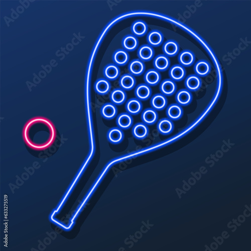 padel tenis neon sign, modern glowing banner design, colorful modern design trend on black background. Vector illustration.