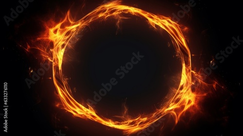Circularframe made of burning flames fire in the shape of a circle, isolated on black background (Generative Ai)