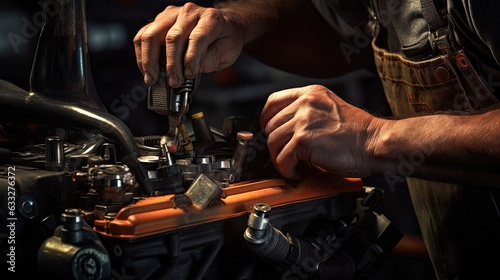 Auto repair specialist s work as they address a faulty ignition coil  ensuring reliable spark delivery and contributing to the vehicle s smooth operation. Generated by AI.