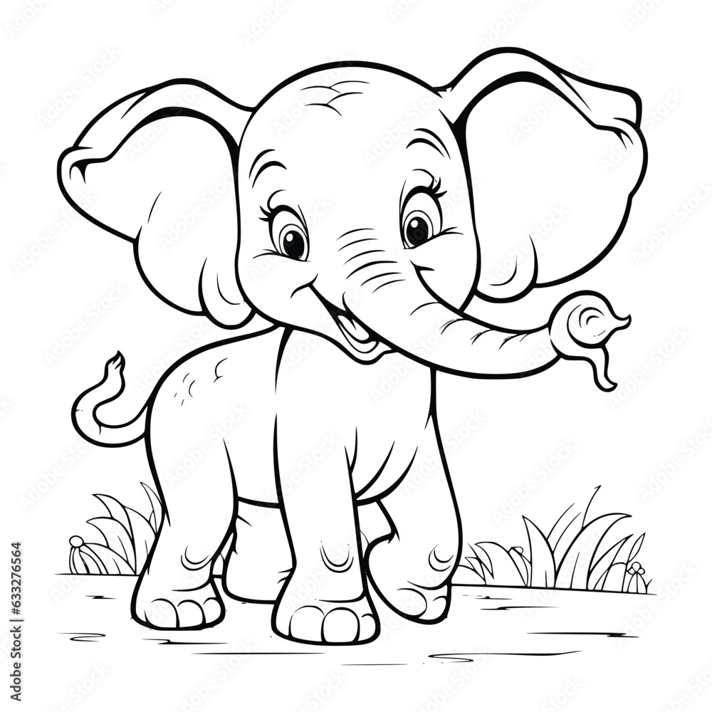 Fototapeta premium Baby Elephant Playing Coloring Pages Drawing For Kids