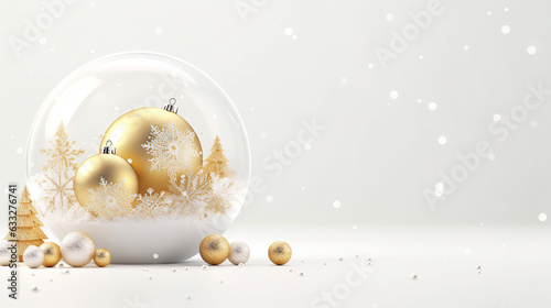 Fotografia Christmas 3d white glass snow ball dome with white and gold christmas balls