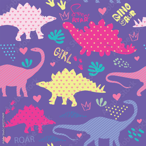 Seamless  Dino pattern, print for T-shirts, textiles, wrapping paper, web. Original design with t-rex,dinosaur .  grunge design for boys . 