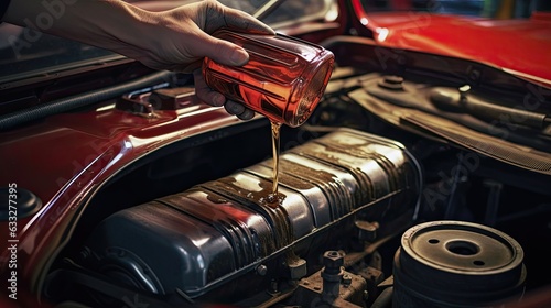 Car's engine by conducting a coolant flush and refill as part of a comprehensive servicing, exemplifying the commitment to reliable and efficient automotive care. Generated by AI. photo