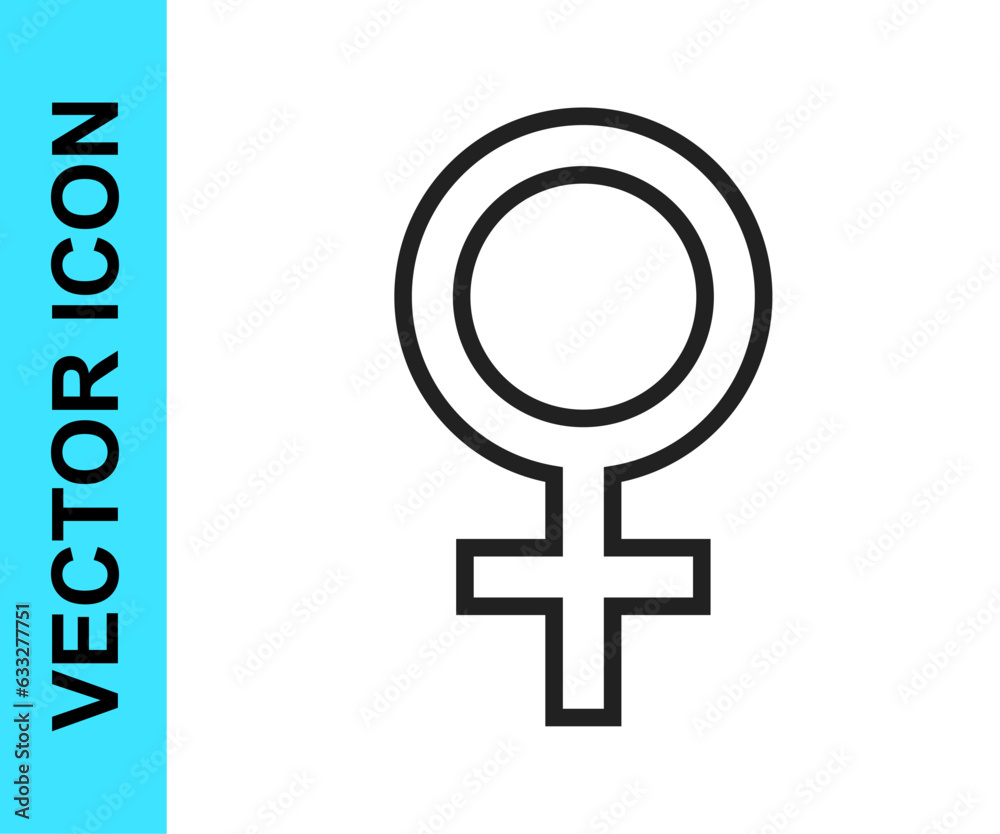 Black line Female gender symbol icon isolated on white background. Venus symbol. The symbol for a female organism or woman. Vector Black line Female gender symbol icon isolated on white background. Venus symbol. The symbol for a female organism or woman. Vector