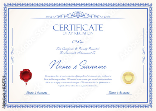 Certificate or diploma template with decorative design calligraphy elements